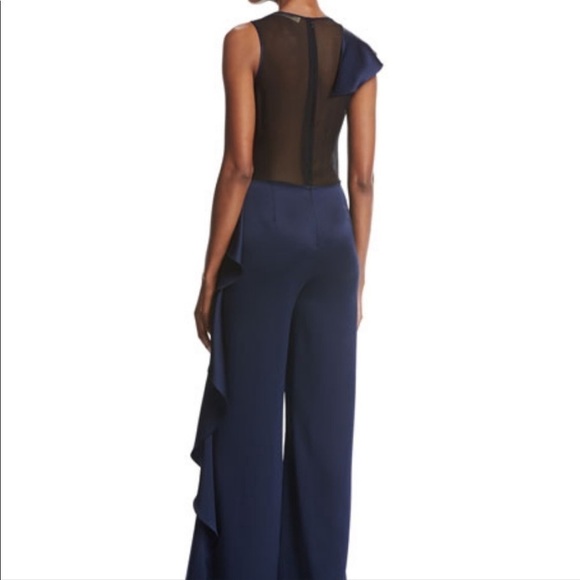 Diane Von Furstenberg DVF Silk Jumpsuit mesh cut out ruffle sexy going out sz 2 - Picture 8 of 15